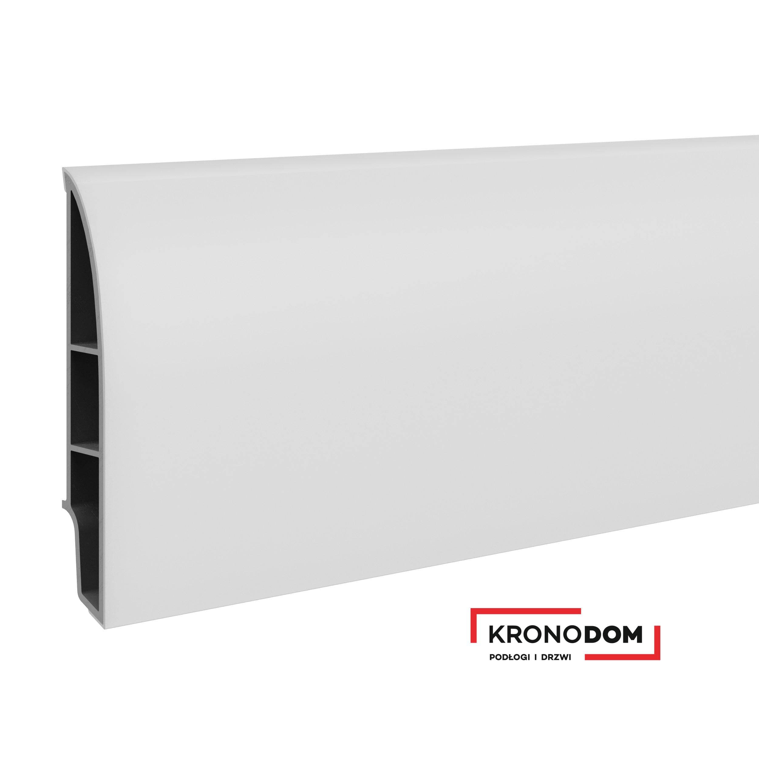 Listwa przypodłogowa VILO SEMPLA 708 biała owalna wysokość 8 cm, szerokość krycia 1,4 cm, dł 2400 cm