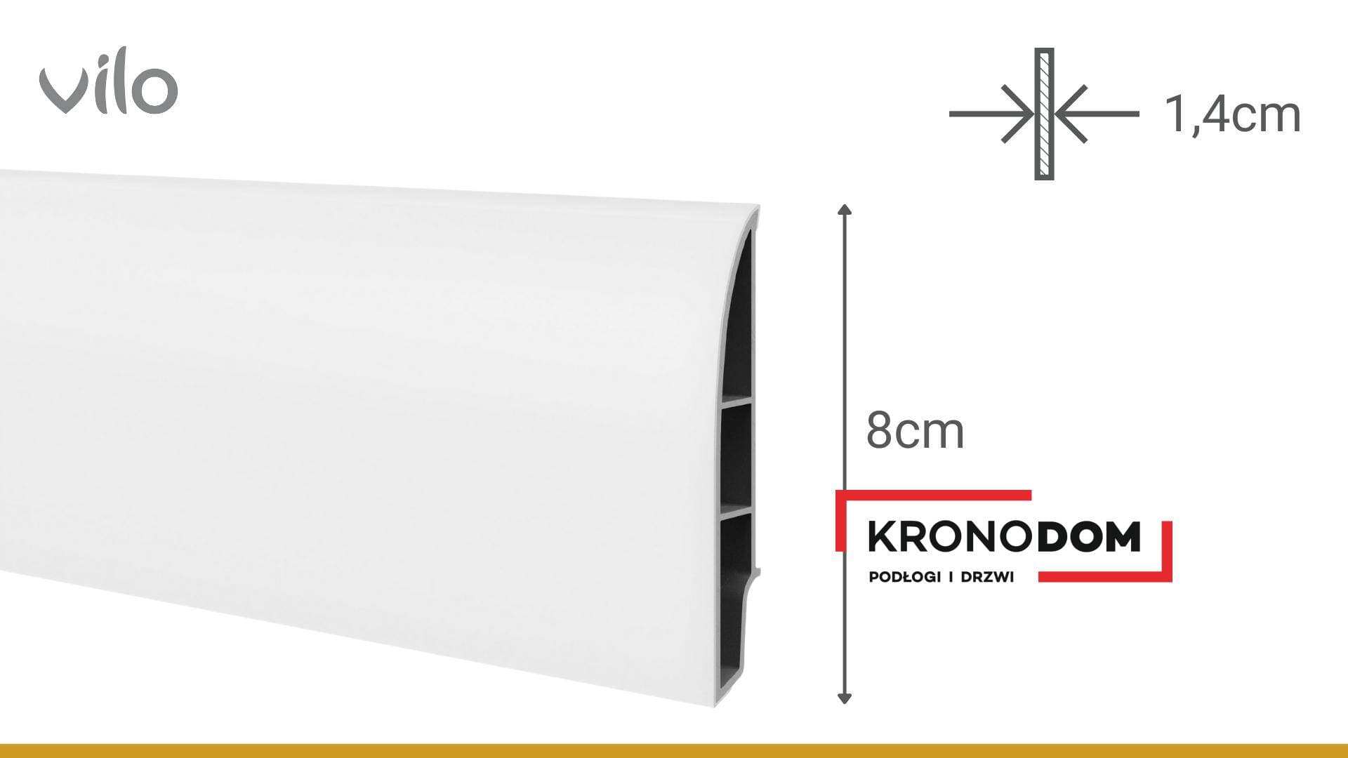 Listwa przypodłogowa VILO SEMPLA 708 biała owalna wysokość 8 cm, szerokość krycia 1,4 cm, dł 2400 cm 5