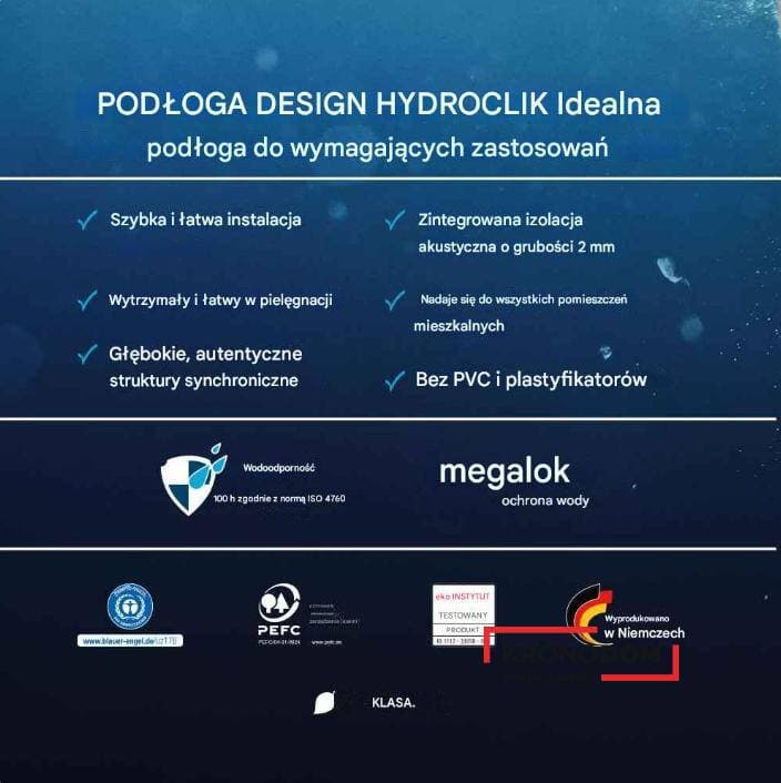 Panele podłogowe CLASSEN HYDROCLICK AQUASTOP Komfort Eiche 63682 AC5, gr.9mm, 4V (1opk.=10szt.=2,467 m2) NOWOŚĆ 2025 6