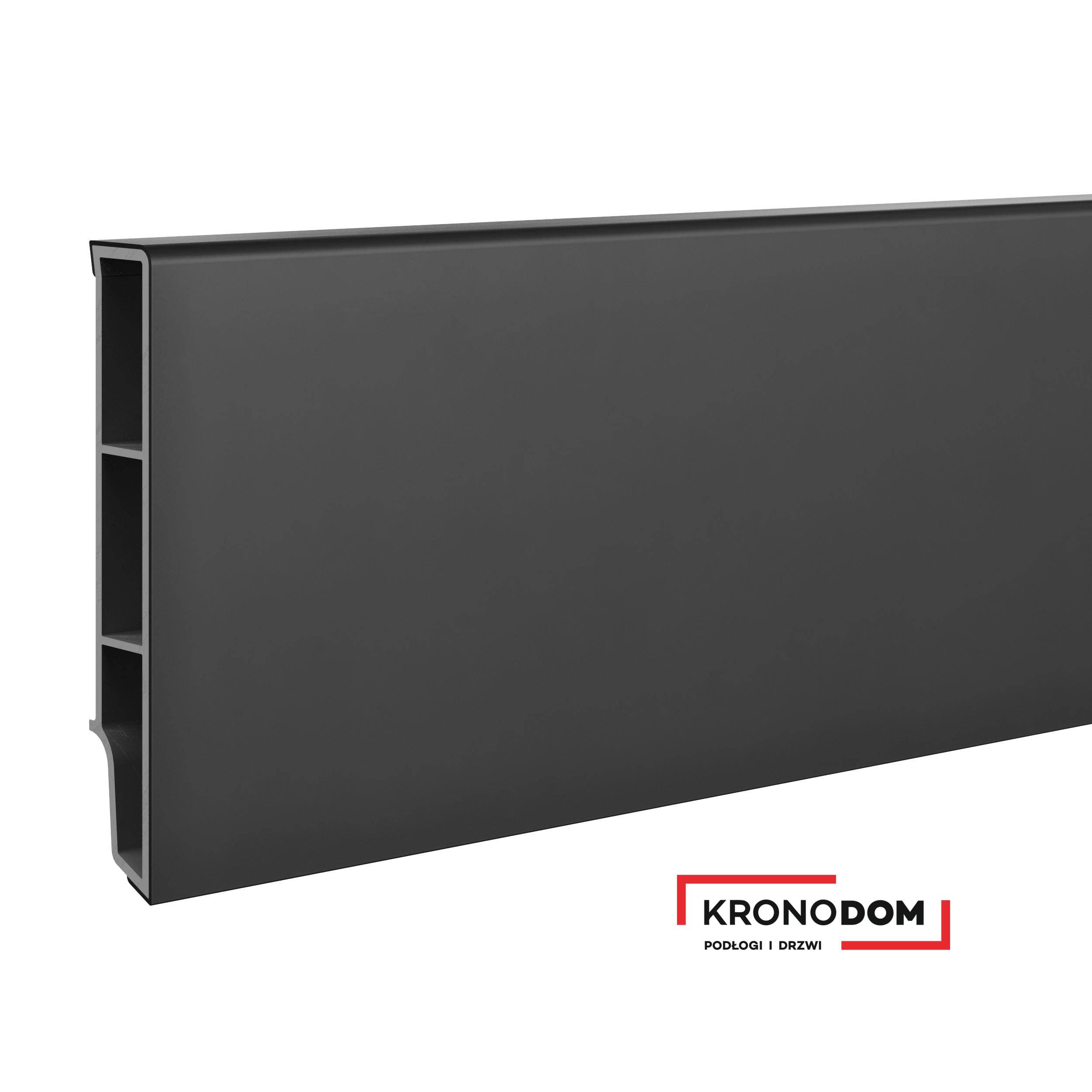 Listwa przypodłogowa VILO SEMPLA 702 czarna wysokość 8 cm, szerokość krycia 1,4 cm, dł 2400 cm