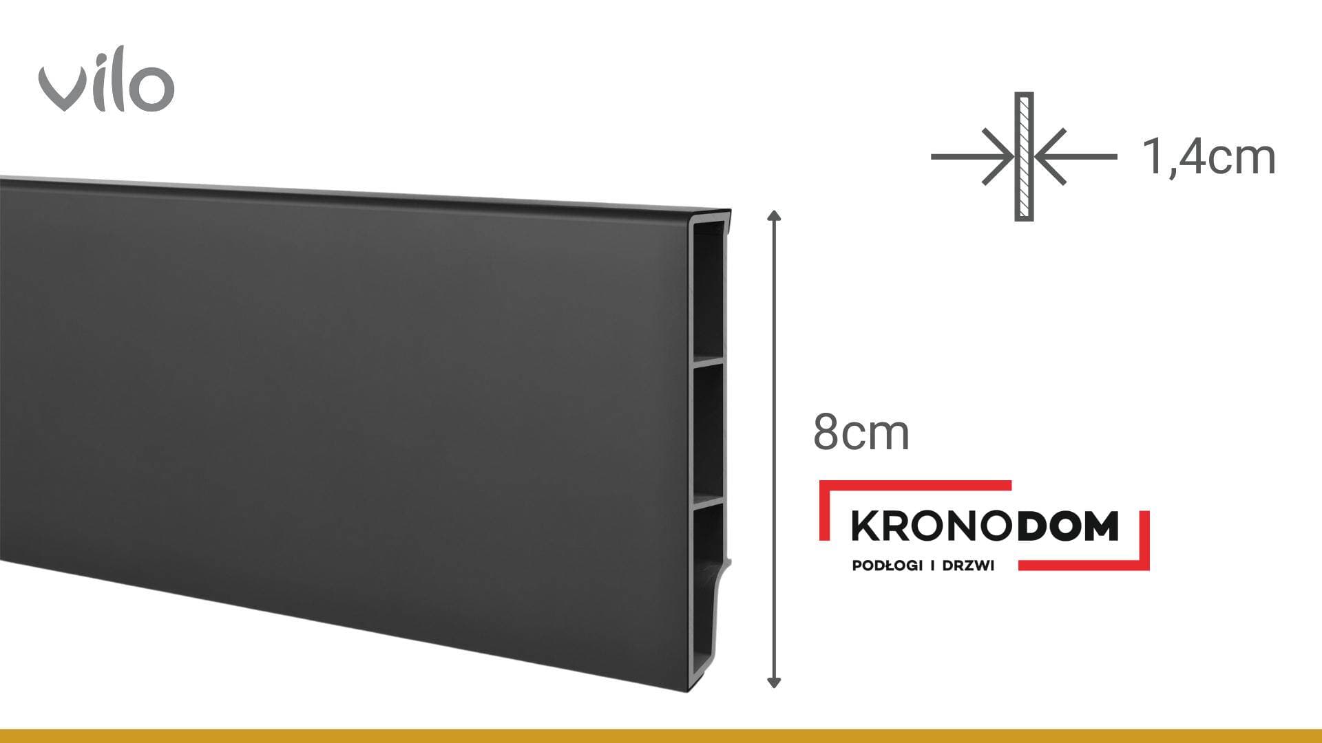 Listwa przypodłogowa VILO SEMPLA 702 czarna wysokość 8 cm, szerokość krycia 1,4 cm, dł 2400 cm 5