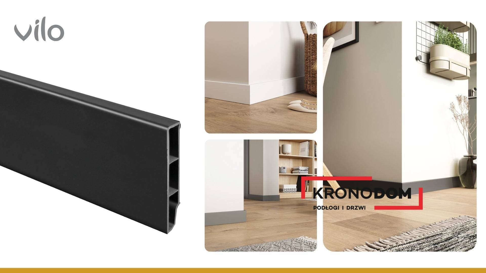 Listwa przypodłogowa VILO SEMPLA 702 czarna wysokość 8 cm, szerokość krycia 1,4 cm, dł 2400 cm 15