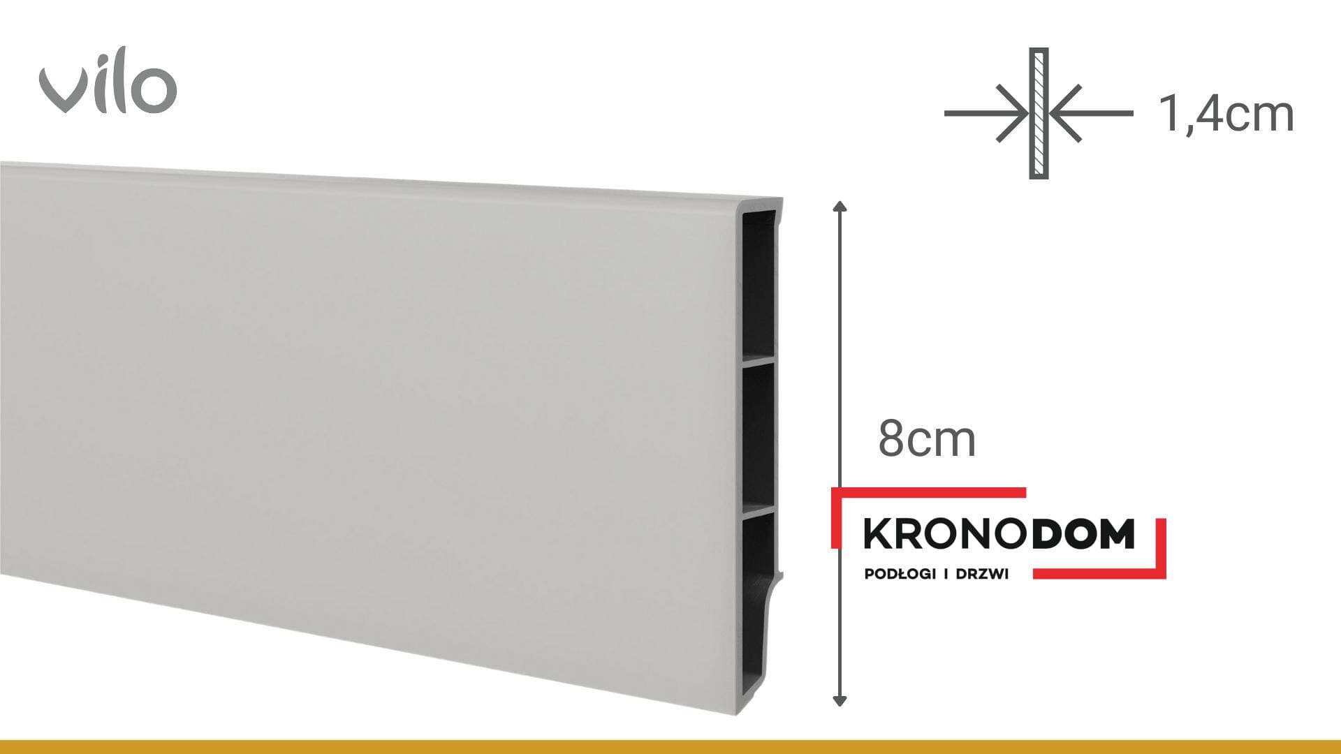 Listwa przypodłogowa VILO SEMPLA 704 jasnoszara wysokość 8 cm, szerokość krycia 1,4 cm, dł 2400 cm 9