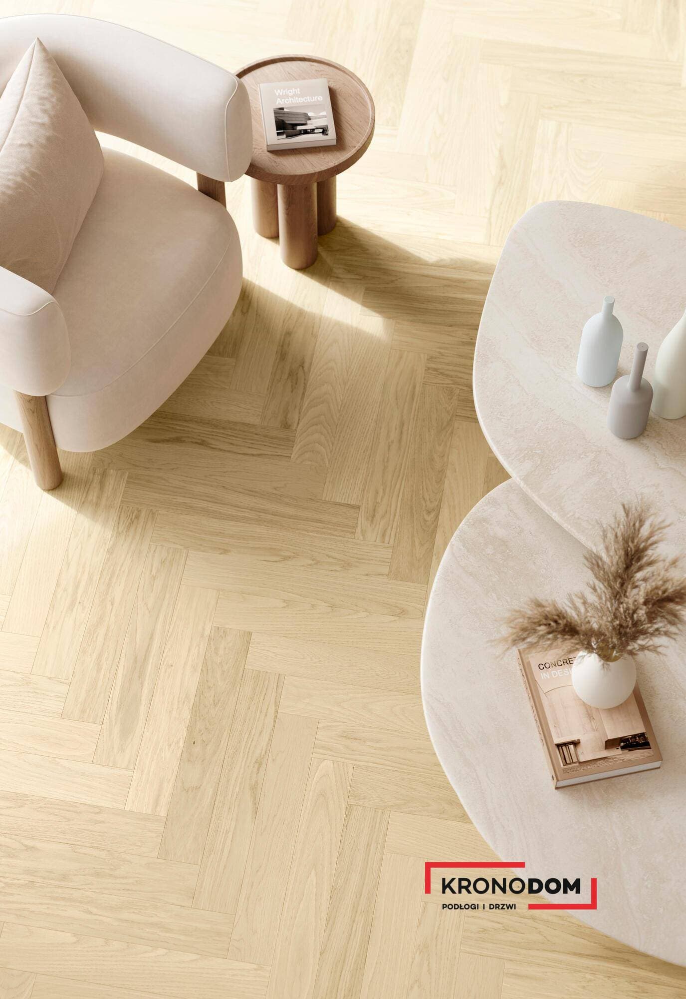 Panele fornirowane PARQWOOD HERRINBONE Oak Calm Nude 61001494 klasa 33, gr.9,5mm, 4V (1opk=0,847m2) jodełka klepka A NOWOŚĆ 2026 3