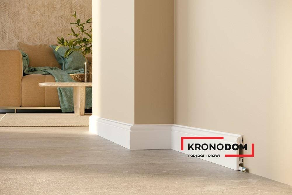 Listwa przypodłogowa DUROFIT biała PF082 wysokość 8 cm, szerokość krycia 1,5 cm, dł 240cm