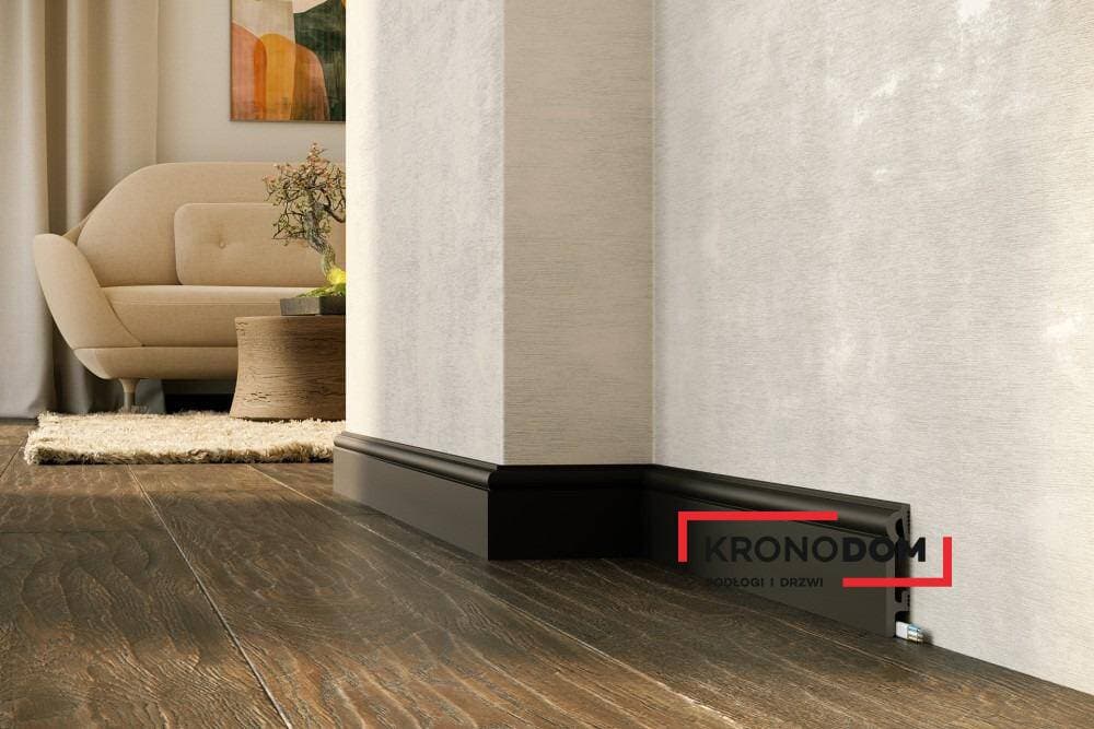 Listwa przypodłogowa DUROFIT czarna PF082B wysokość 8 cm, szerokość krycia 1,5 cm, dł 240cm