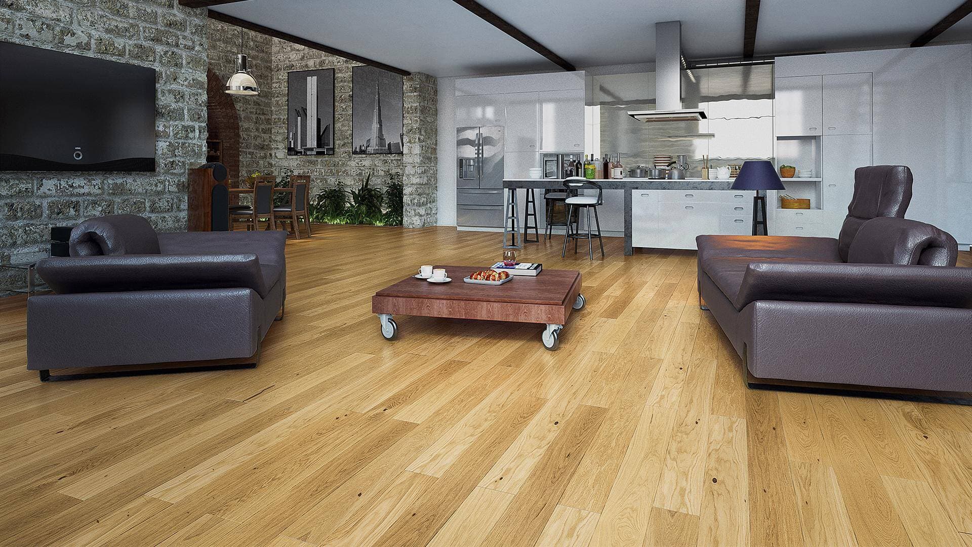 Podłoga drewniana Barlinek PURE LINE dąb bright grande 1WG000890 gr.14mm, 4V (1opk.=2,77m2) 180x2200, deska 1-lamelowa, olej naturalny 2