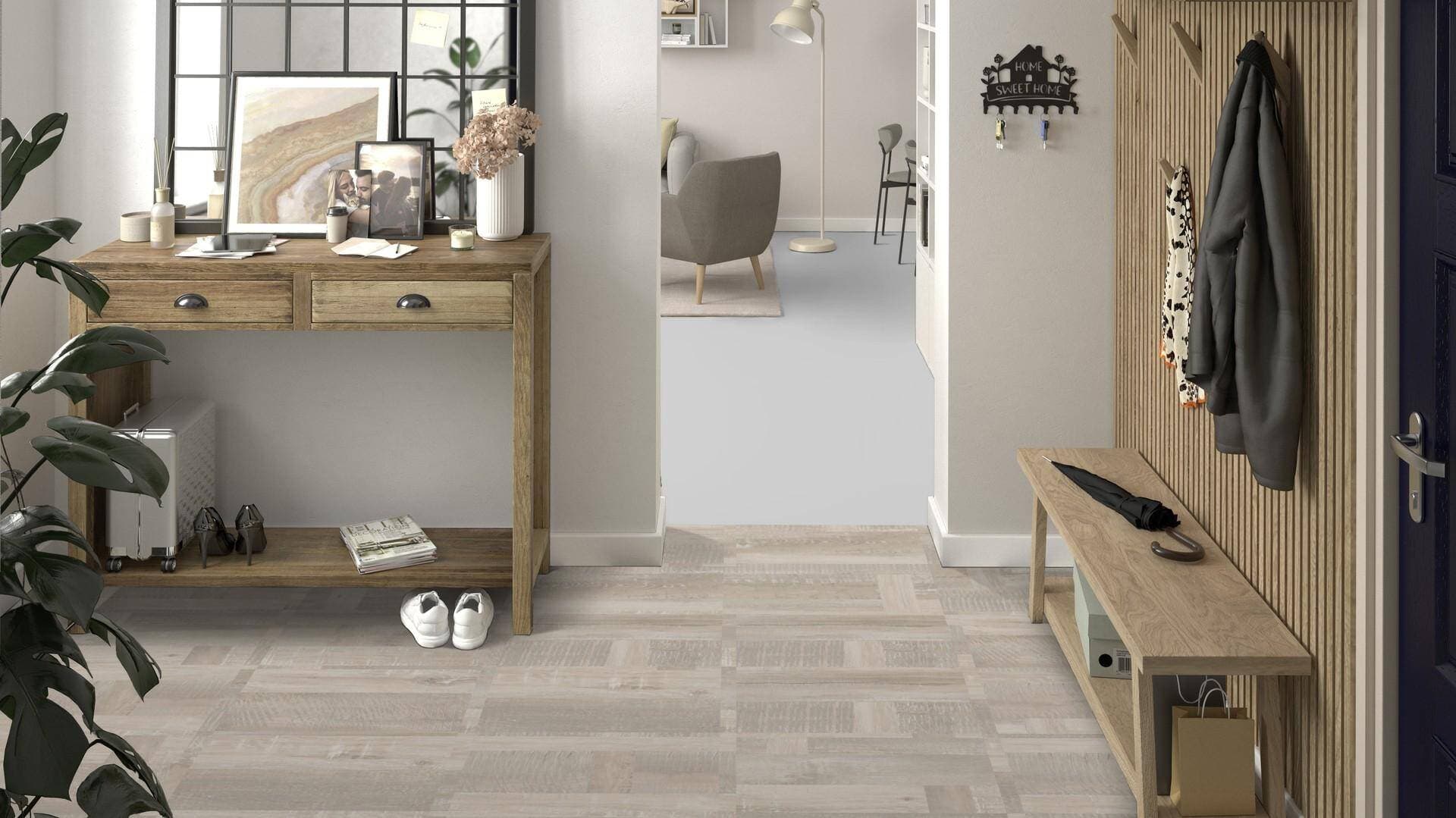 Panele winylowe Tarkett ELEGANCE RIGID 55 patchwork white 280008017 klasa 33, gr.5,5mm, 4V (1opk.=11szt.=2,2528m2) płytki 12